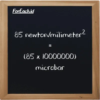 85 newton/milimeter<sup>2</sup> is equivalent to 850000000 microbar (85 N/mm<sup>2</sup> is equivalent to 850000000 µbar)